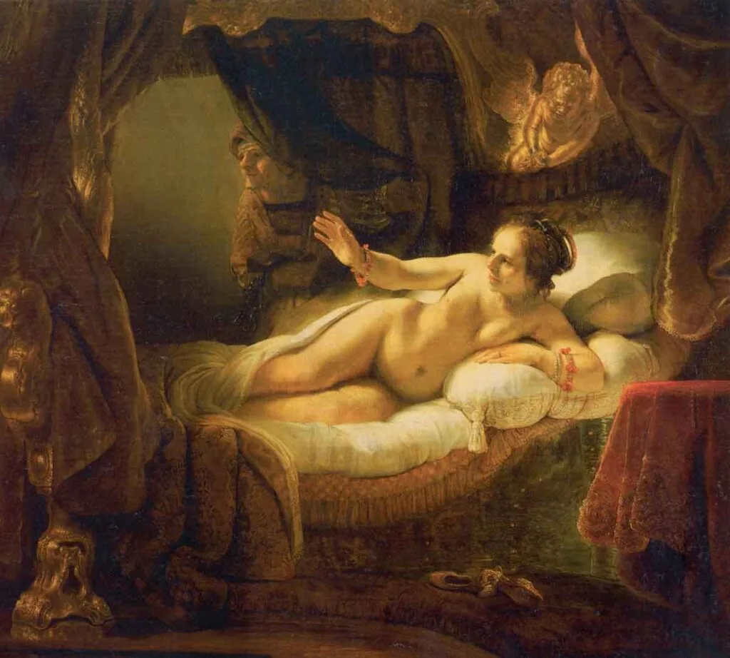 Danae, pintada por el pintor del siglo de oro, Rembrandt.