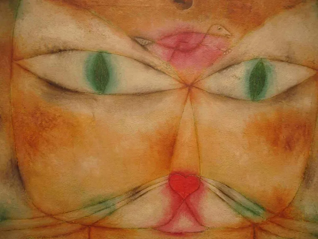 Gato y pájaro, pintura realizada por Paul Klee.