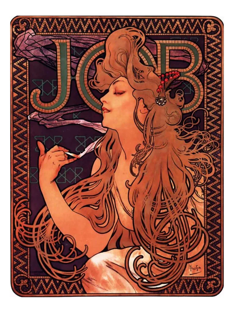 Diseño de la caja de cigarros Job hecho por Alfons Mucha, el artista checo del Art Nouveau.