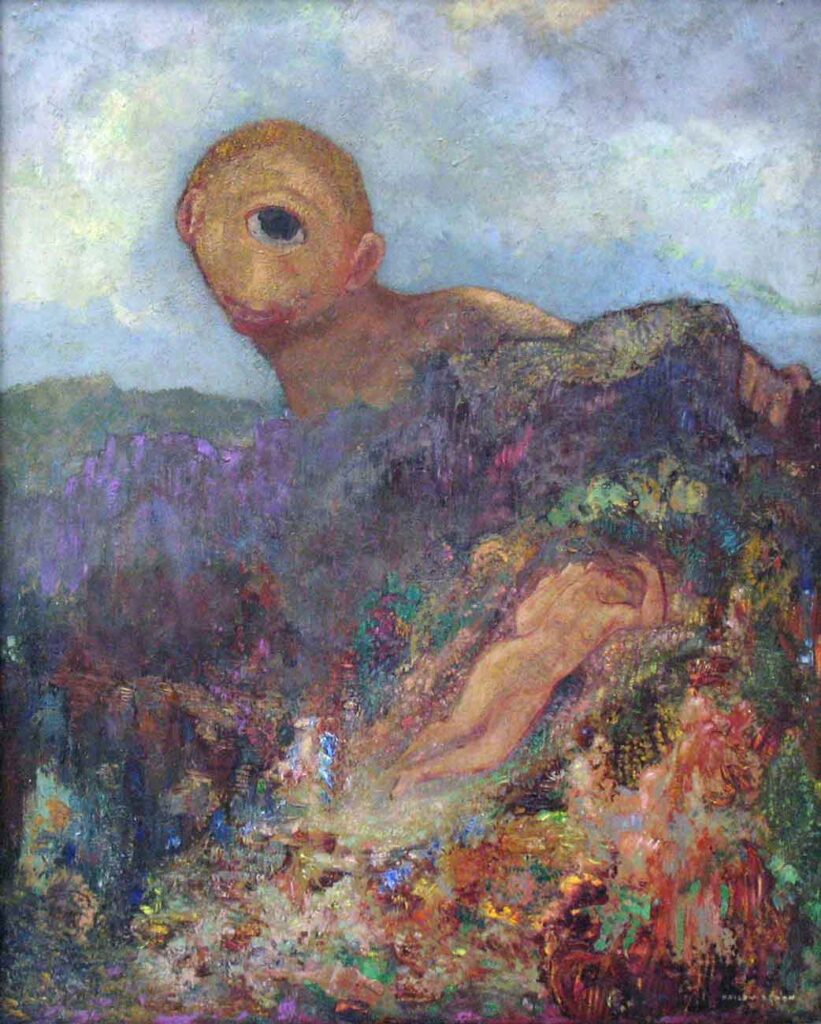 El cíclope es una de las obras de Odilon Redon pintada con colores pasteles y perteneciente a su última etapa artística.
