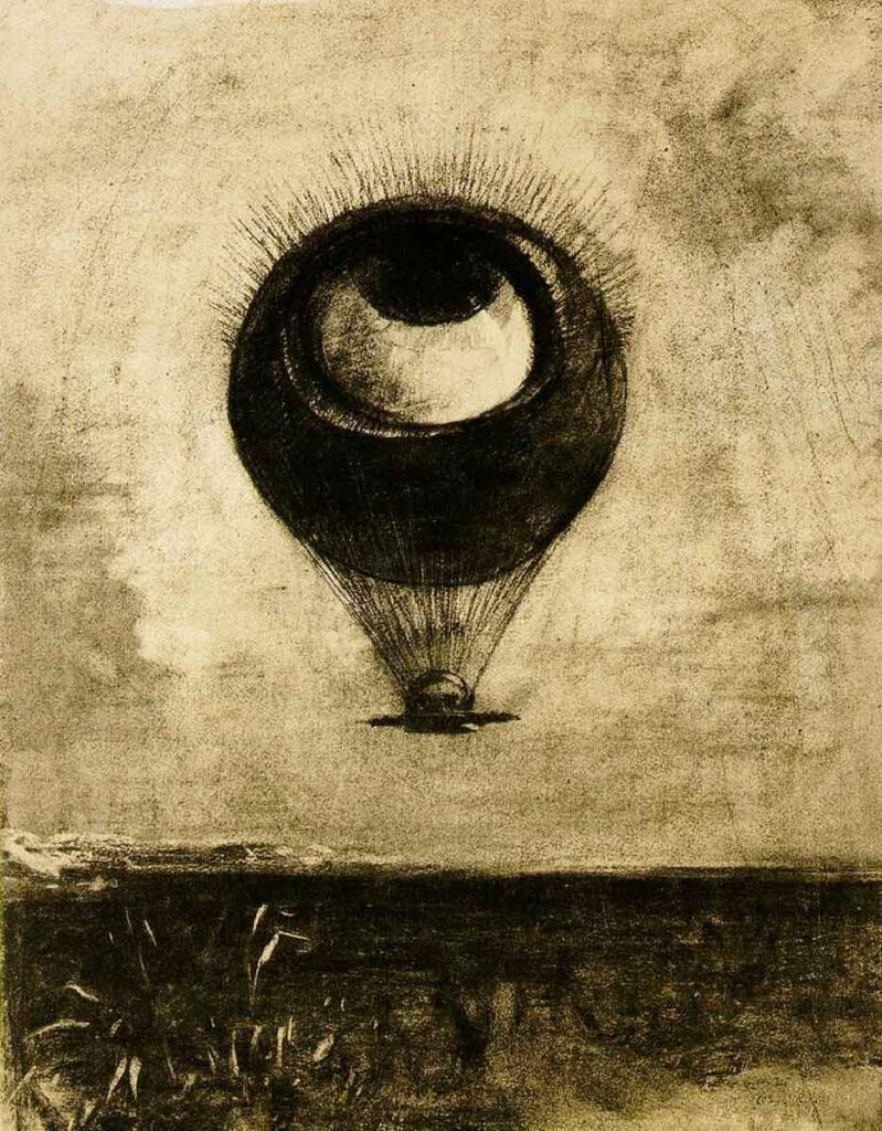 El ojo, como un globo extraño, se mueve hacia el infinito es una de las obras más conocidas del pintor Odilon Redon. Es un ojo en forma de globo aerostático.