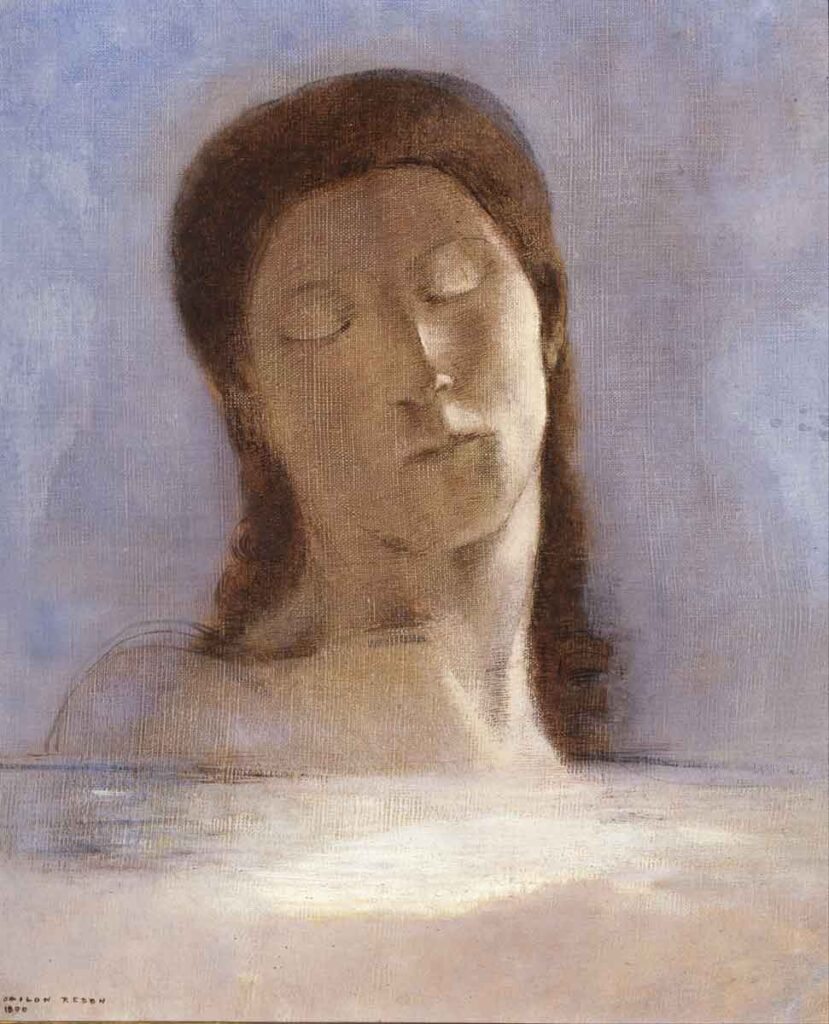 Ojos cerrados, una de las obras a color más conocidas del pintor y artista Odilon Redon.