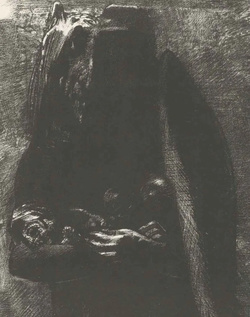 Dibujo en blanco y negros perteneciente a los Noirs de Odilon Redon.